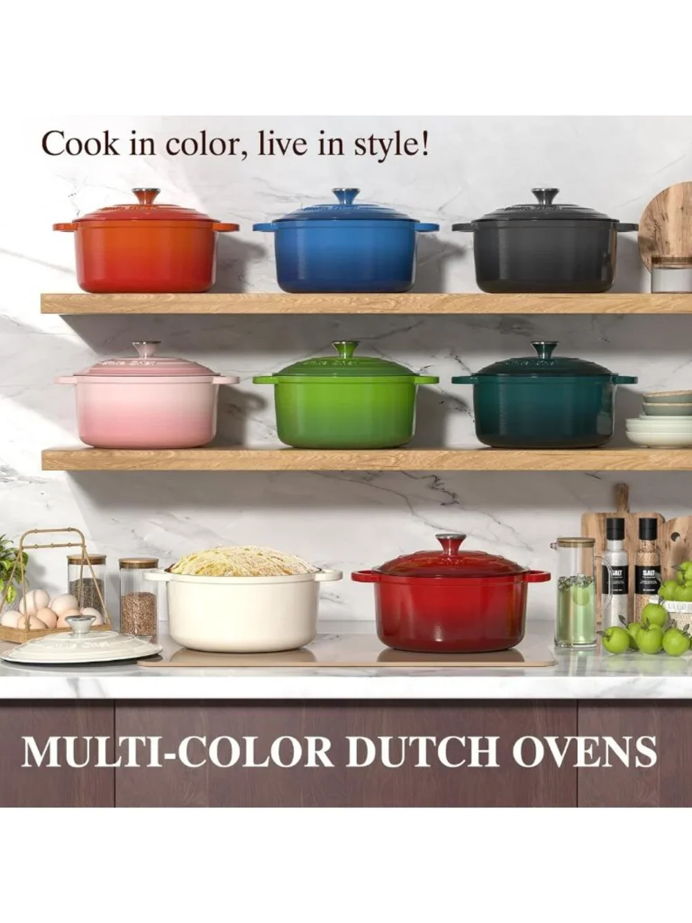 5QT Enameled Cast Iron Dutch Oven Pot with Lid - Heavy-Duty Cookware for Baking